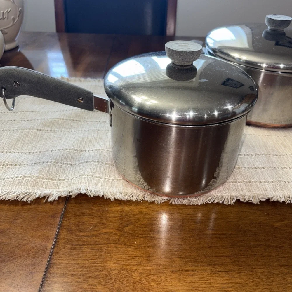 VTG 6 Pc Set Copper Bottom Revere Wear 2,3,4 Qt With Kids